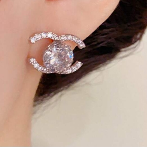Elegant Silver Crystal Stud Earrings - Picture 3 of 6